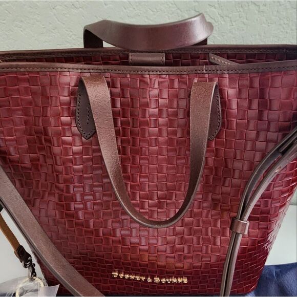 New! Dooney & Bourke Burgundy Woven Leather Tote - Picture 7 of 9